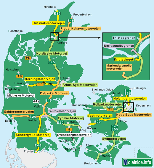 Dánsko diaľničná mapa