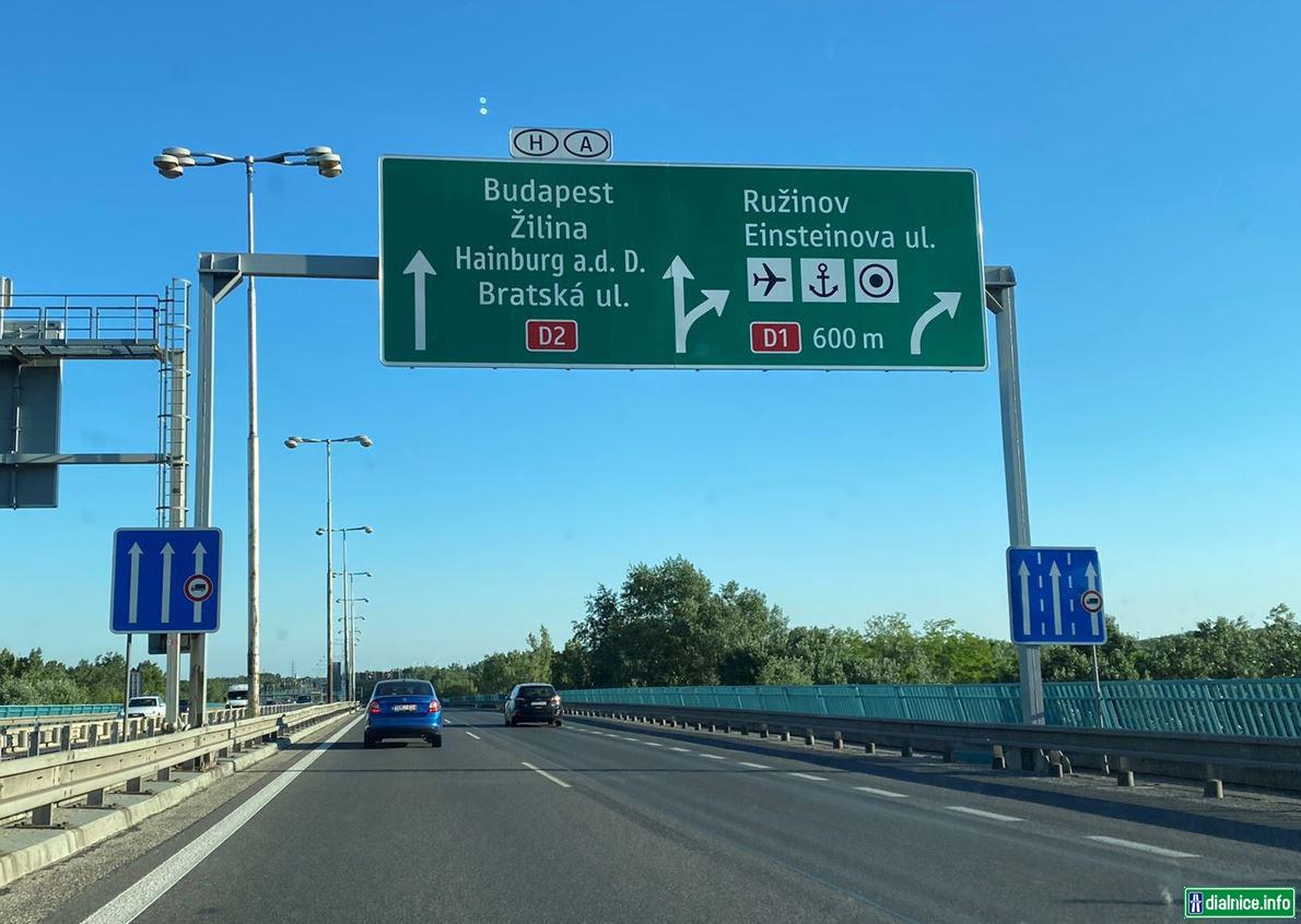 most Lanfranconi nové značenie D2 smer Maďarsko / Rakúsko + D1 Centrum