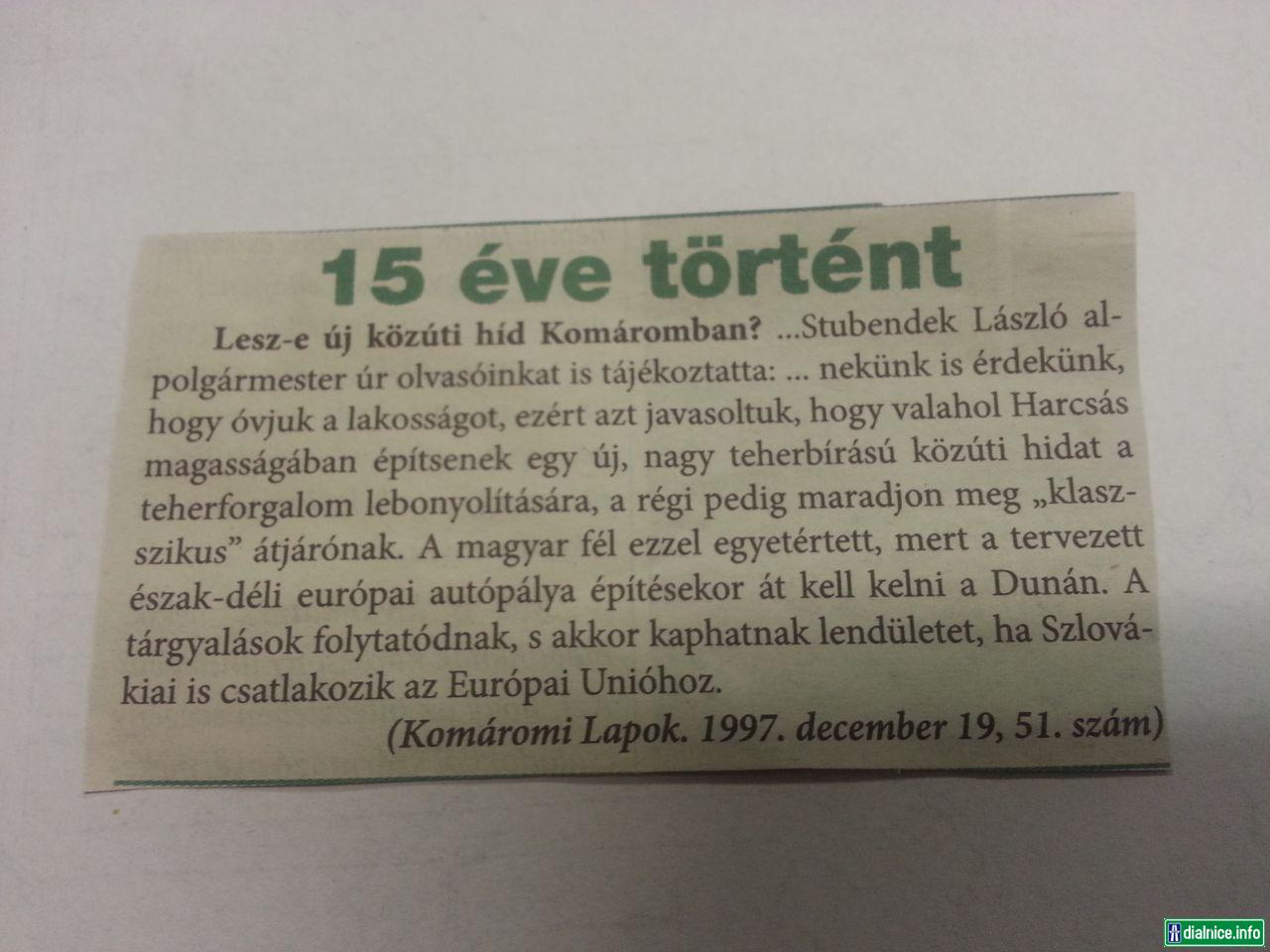 Nový most cez Dunaj 19.12.1997; Komárňanské Listy