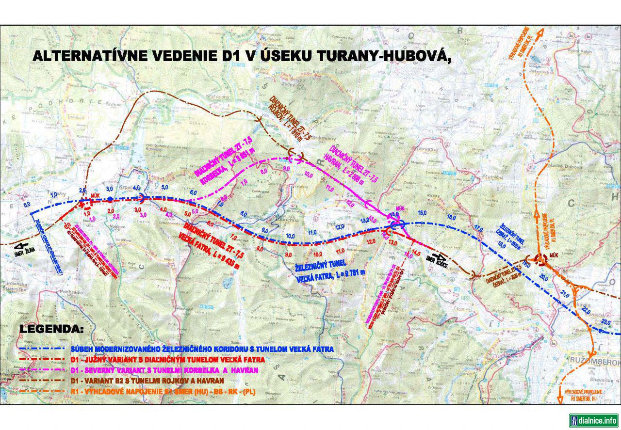 D1 Turany - Hubová - varianty trasy