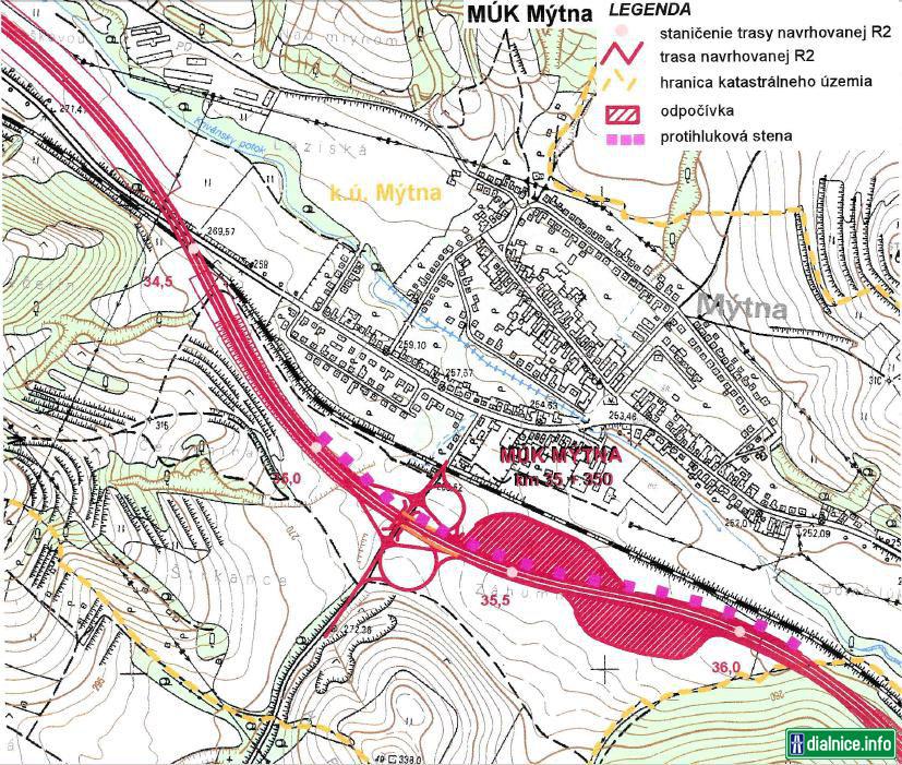 R2 Navrhovaná mimoúrovňová križovatka pri obci Mýtna