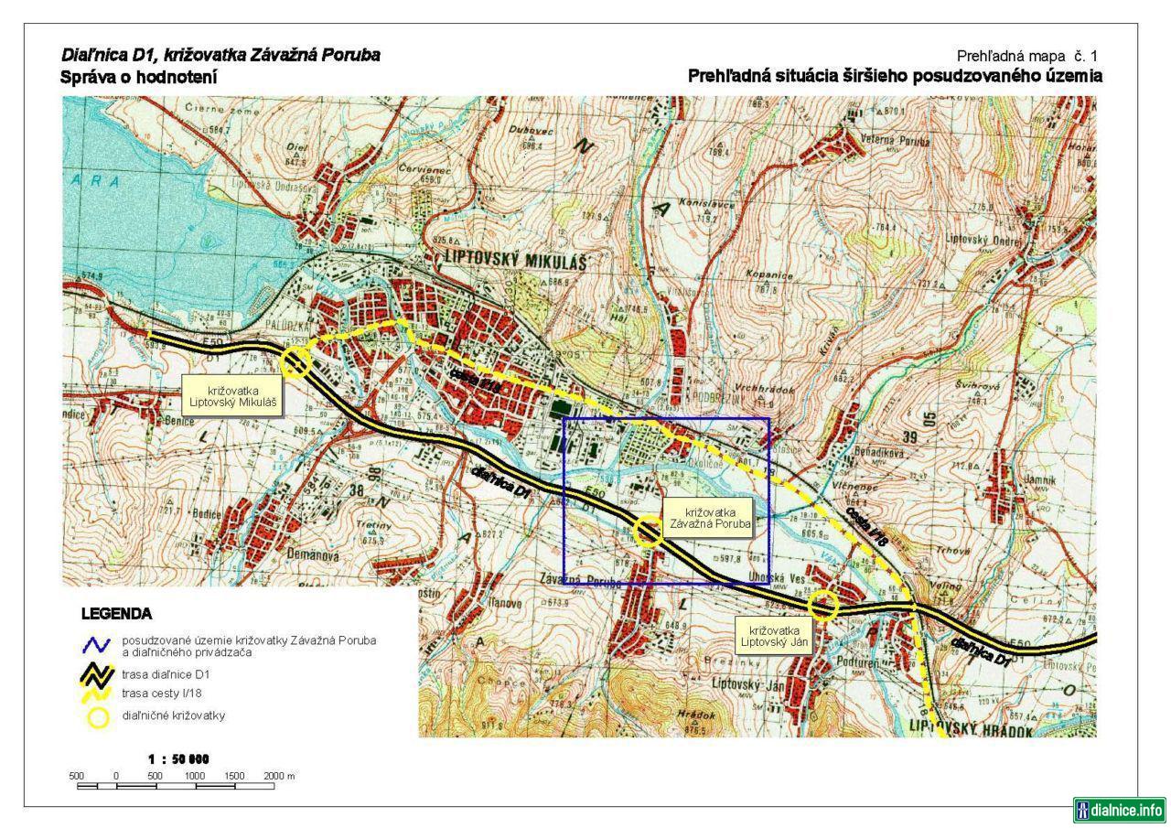 Mapka 1 navrhovanej križovatky D1 pri obci Závažná Poruba