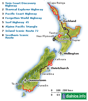 Nový Zéland - mapa diaľníc