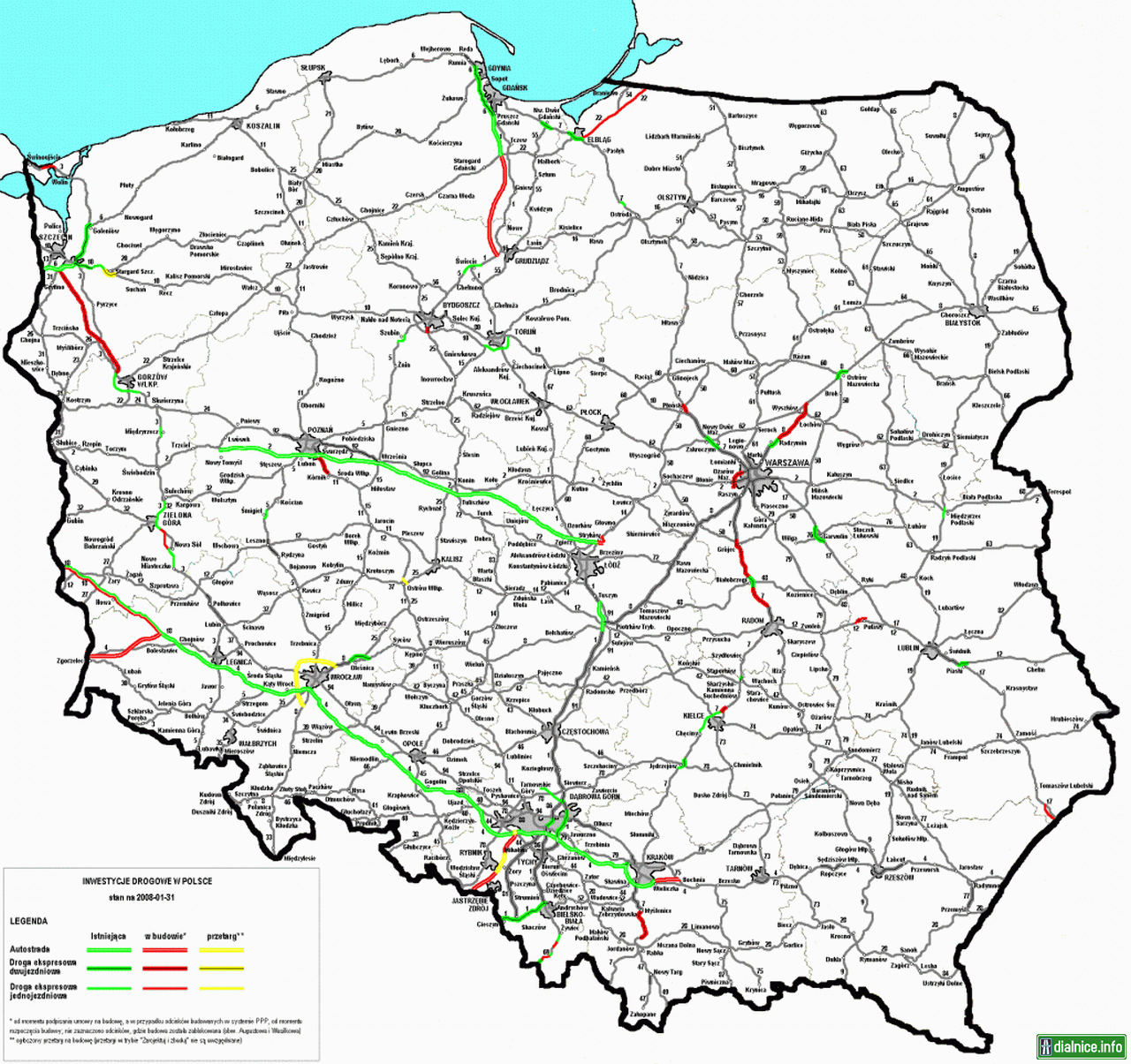 Aktuálna mapka stavu poľskej diaľničnej siete