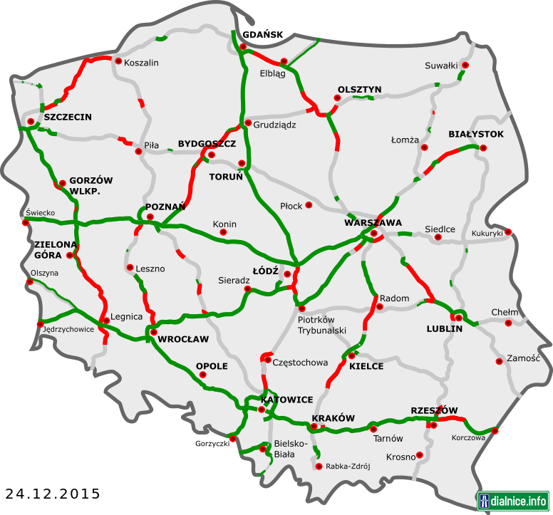 Stav autostrád a rýchlociest v Poľsku 2015/2016