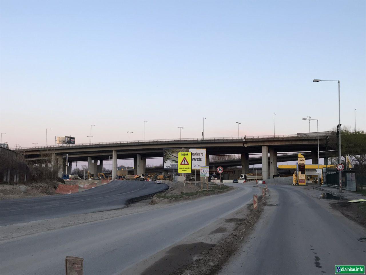 Koniec Prístavnej ul. a začiatok R7 pod Prístavným mostom 24.3.2020
