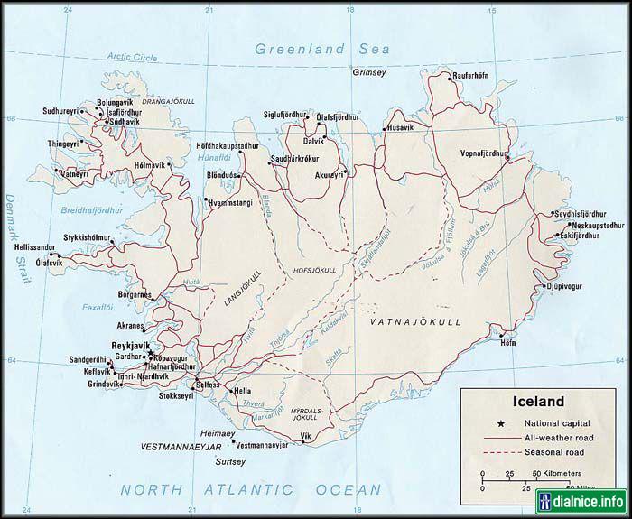 Island - mapa cestných komunikácií