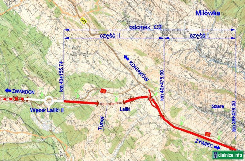 Mapka novobudovaného úseku S 69 Szare-Laliki