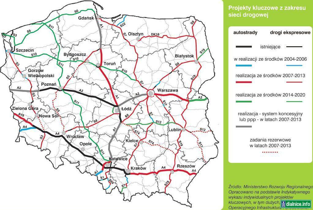 Posledná mapka projektu budovania poľských ciest "z dielne" PiS