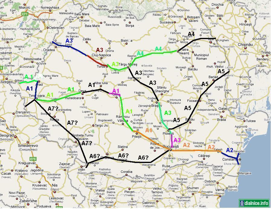 Mapa diaľničnej siete v Rumunsku