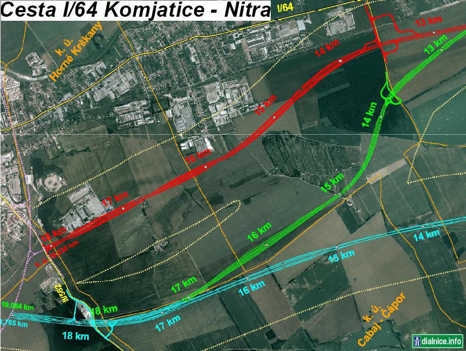 Ortofotomapa časti úseku cesty I/64 Komjatice - Nitra