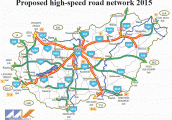 Mapa plánovanej diaľničnej siete Maďarska v roku 2015